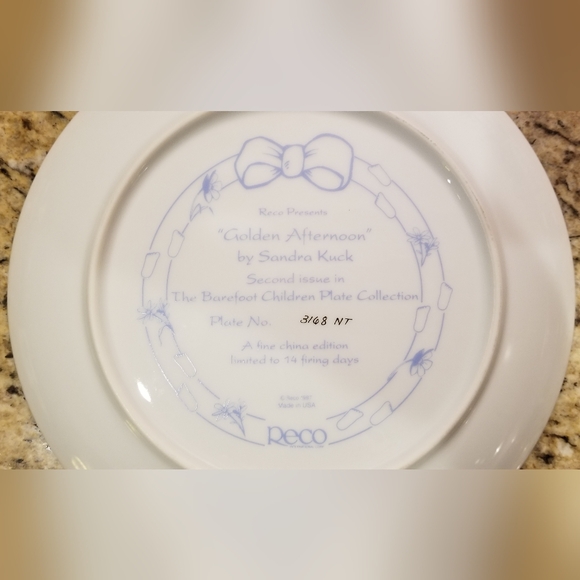 Reco Presents Collector Plate "Golden Afternoon" Sandra Kuck Plate # 3168 NT NEW - Picture 3 of 3